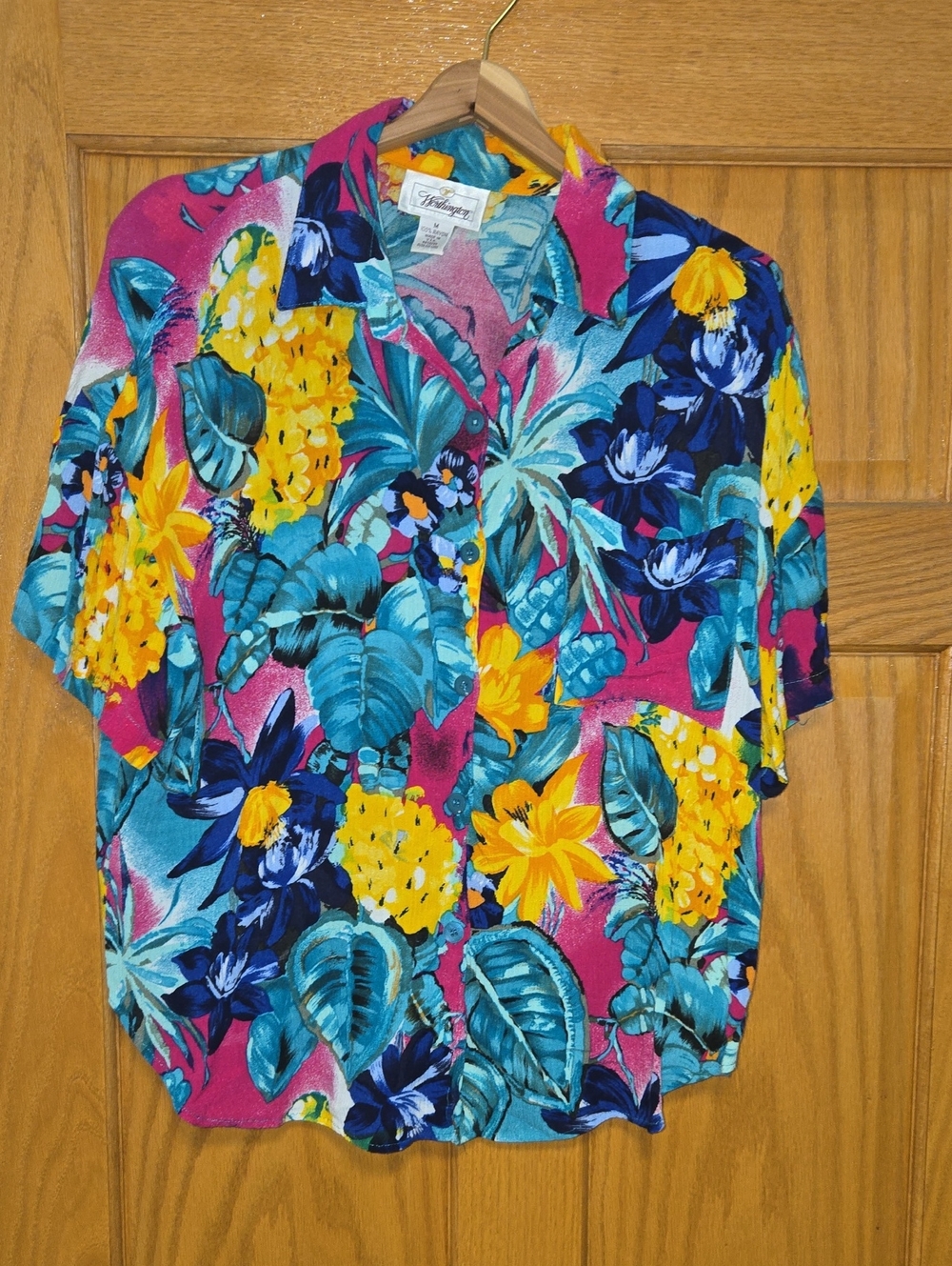 Worthington Tropical Floral Button-Down - Pink, Yellow & Blue